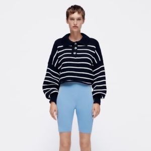 Zara Navy Striped collared sweater